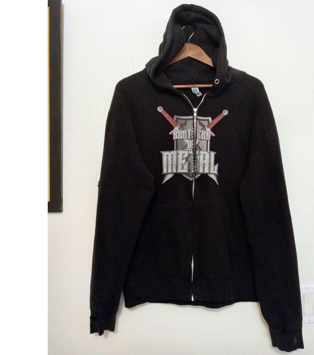 Brothers of Metal Thrashed Full Zip Hoodie Swedish Power Metal Band Viking SZ L